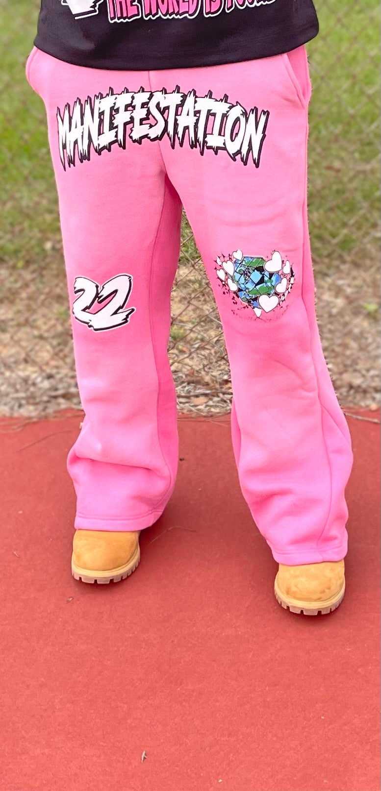 Manifestation Graphic flare bottom sweats (Pink)