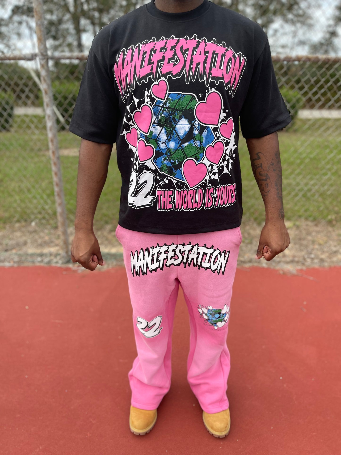 Manifestation Graphic flare bottom sweats (Pink)