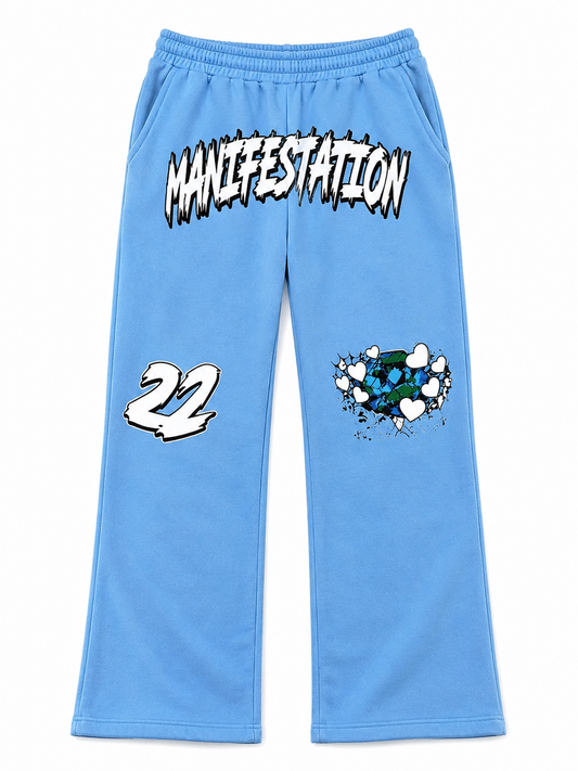 Manifestation Graphic Open bottom sweats (Blue)
