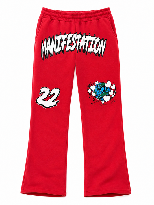 Manifestation Graphic Open bottom sweats (Red)