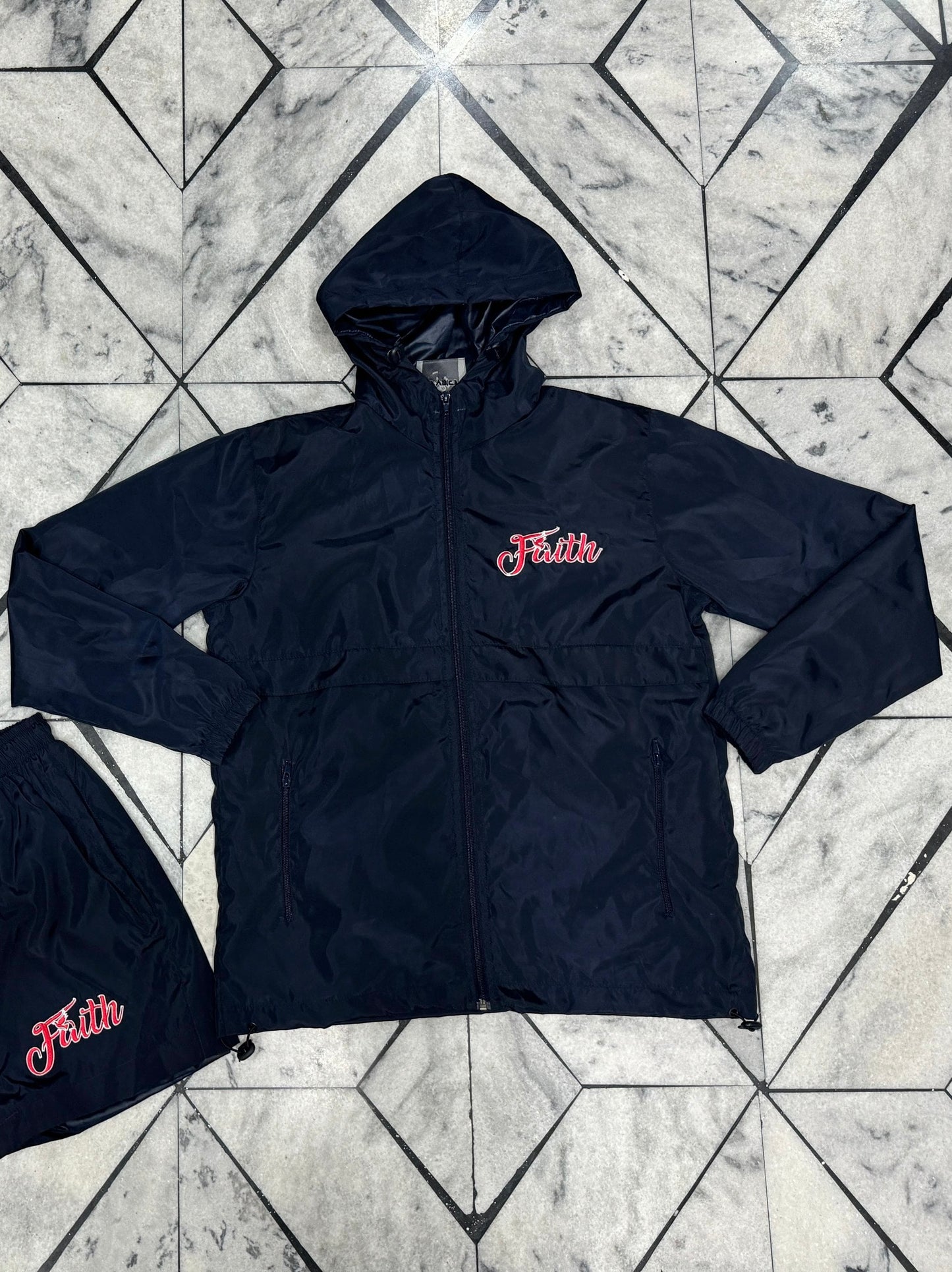 (Faith) Navy Blue Nylon Jacket